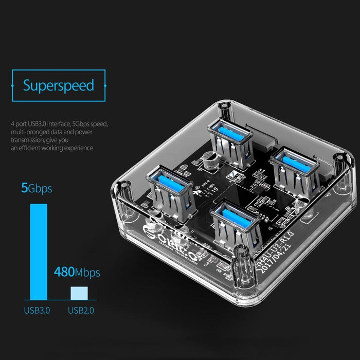 Transparent Usb 3.0 Desktop Hub + 100Cm Micro Usb Cable