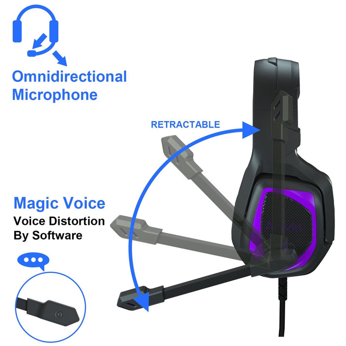 Retractable Mic Gaming Headset 3.5Mm Plug 2.2M Cable