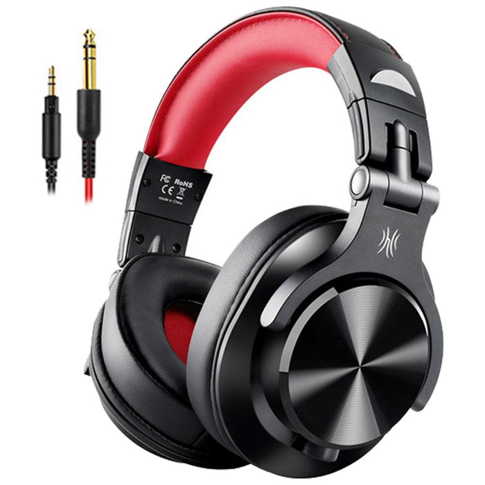 Head-Mounted Wired Headphone With Noise Reduction & Mic Black / Red
