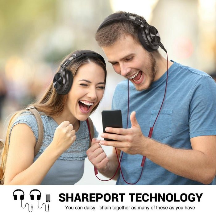 Head-Mounted Wired Headphone With Noise Reduction & Mic Black / Red