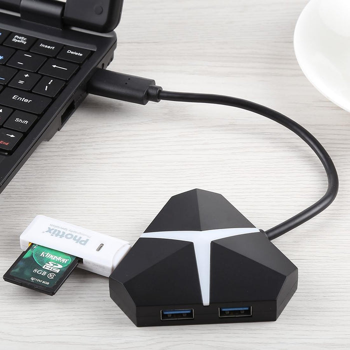 4-Port Usb 3.0 Hub 5Gbps Speed 20Cm Cable Black