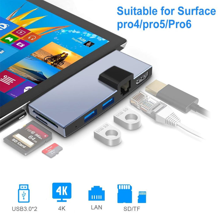 6-In-1 Usb 3.0 Hub With Lan 4K Hdmi Sd And Tf Adapter