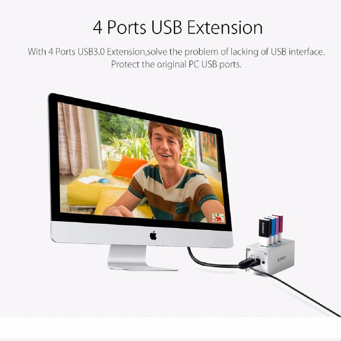 Aluminum 4-Port Usb 3.0 Hub + 12V Power Supply