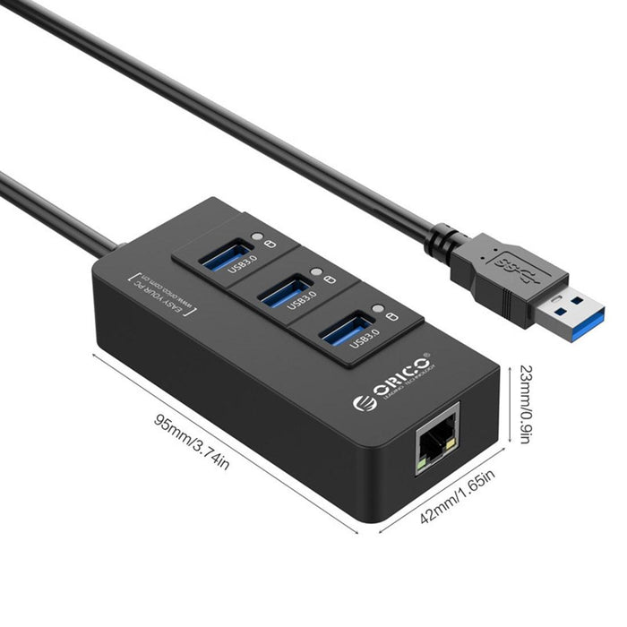 3-Port Usb3.0 Hub With Gigabit Ethernet Black