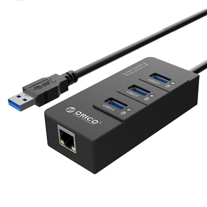 3-Port Usb3.0 Hub With Gigabit Ethernet Black