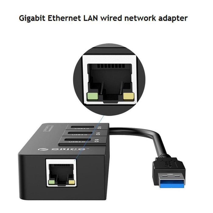 3-Port Usb3.0 Hub With Gigabit Ethernet Black
