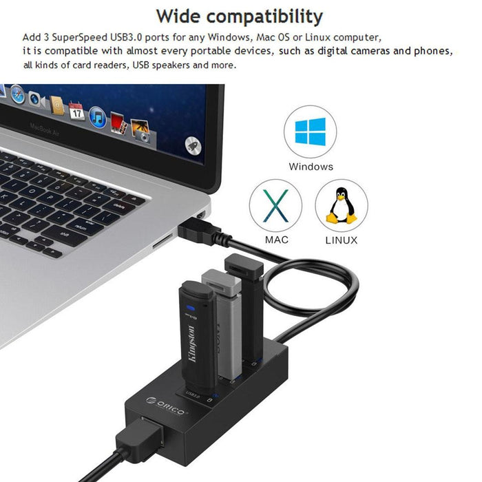 3-Port Usb3.0 Hub With Gigabit Ethernet Black