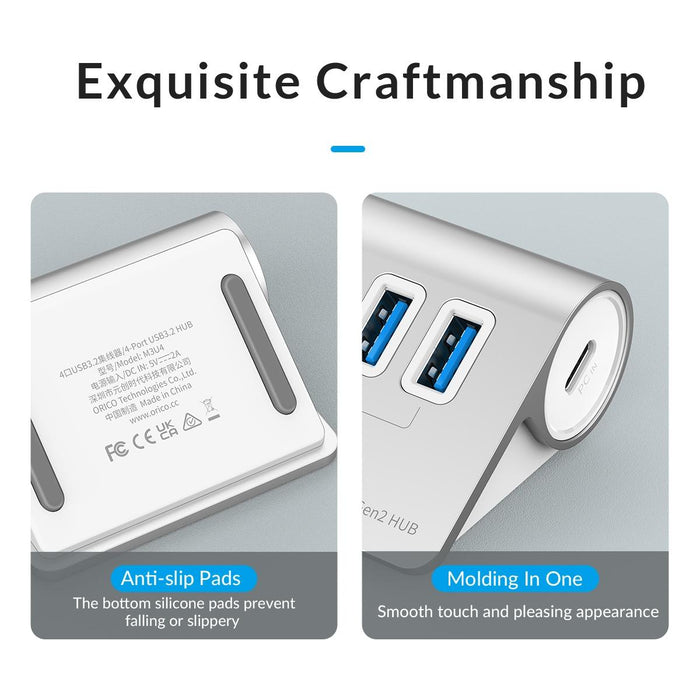 Aluminum 4-Port Usb 3.2 Gen1 10Gbps Hub Silver