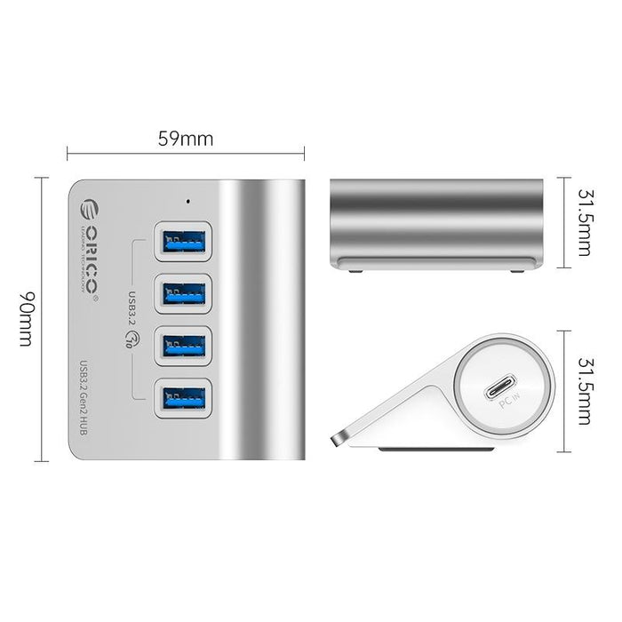 Aluminum 4-Port Usb 3.2 Gen1 10Gbps Hub Silver