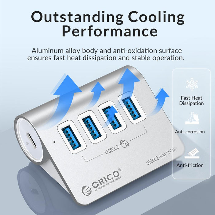 Aluminum 4-Port Usb 3.2 Gen1 10Gbps Hub Silver