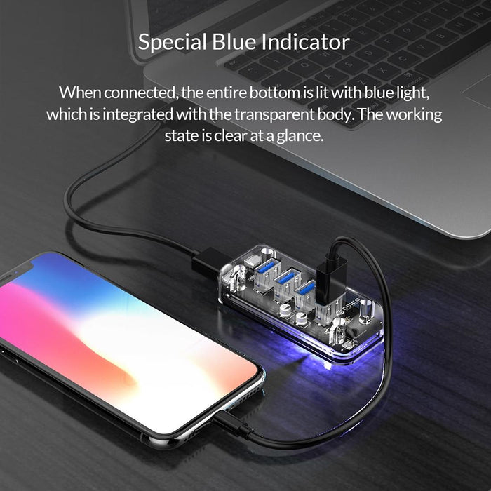 4-Port Usb 3.0 Desktop Hub With Blue Led