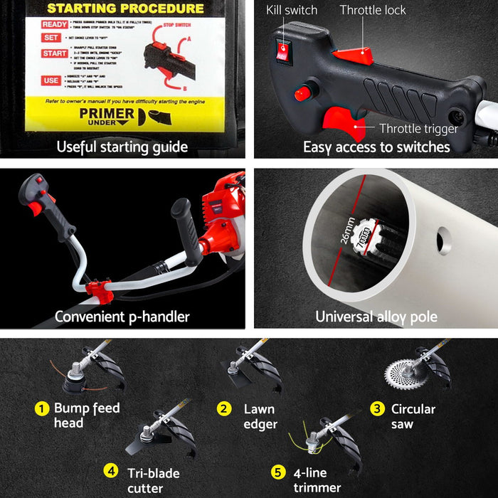 Pole Chainsaw 5In1 Petrol Circular Saw Hedge Trimmer Cutter Whipper Snipper