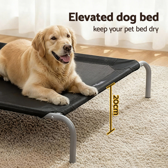 Pet Dog Bed Elevated Trampoline Durable Raised Heavy Duty Large Dogs 90X137Cm Black