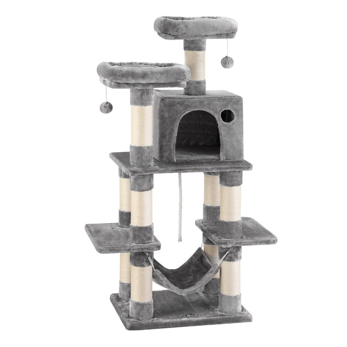 Cat Tree 145Cm Tower Scratching Post Trees Scratcher Condo House Light Grey