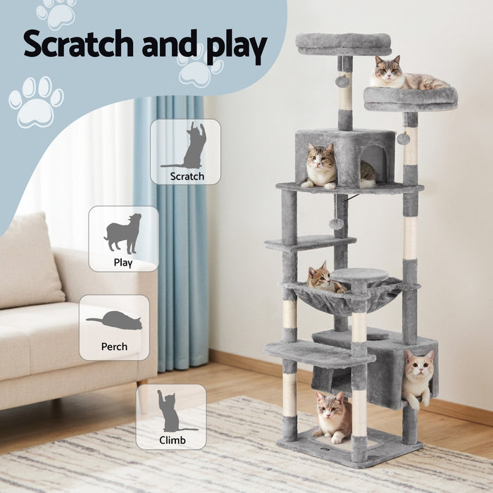 Cat Tree 184Cm Tower Scratching Post Trees Scratcher Condo House Light Grey