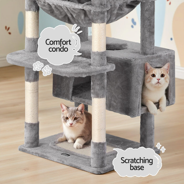 Cat Tree 184Cm Tower Scratching Post Trees Scratcher Condo House Light Grey