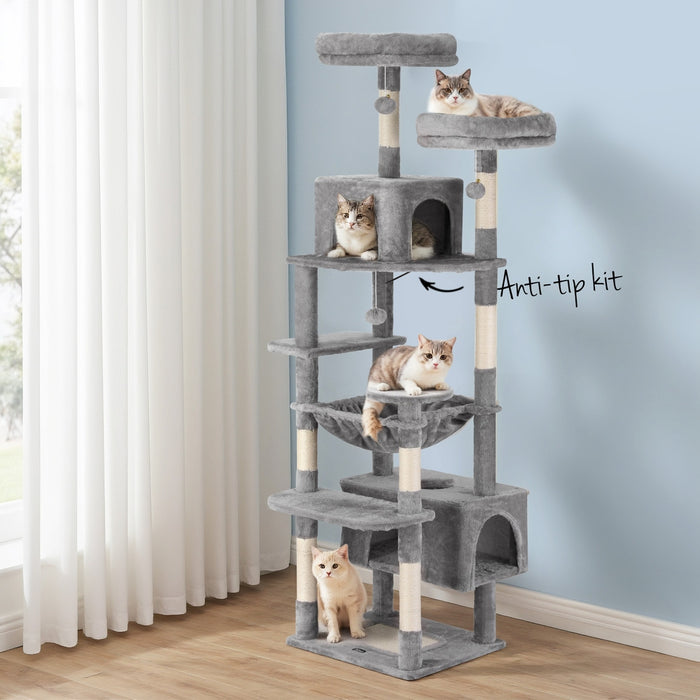 Cat Tree 184Cm Tower Scratching Post Trees Scratcher Condo House Light Grey