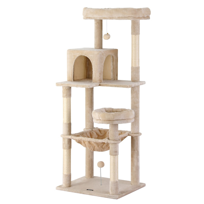 Cat Tree 143Cm Tower Scratching Post Trees Scratcher Condo House Beige
