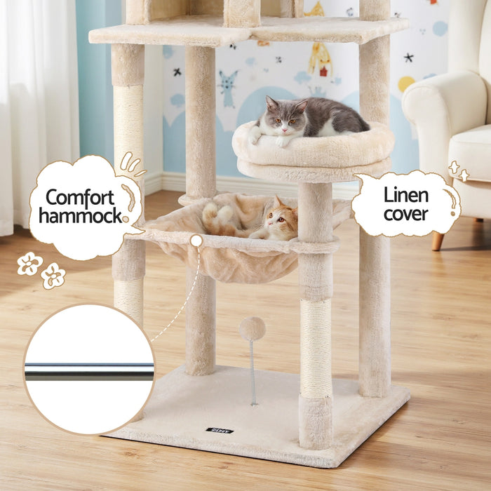Cat Tree 143Cm Tower Scratching Post Trees Scratcher Condo House Beige