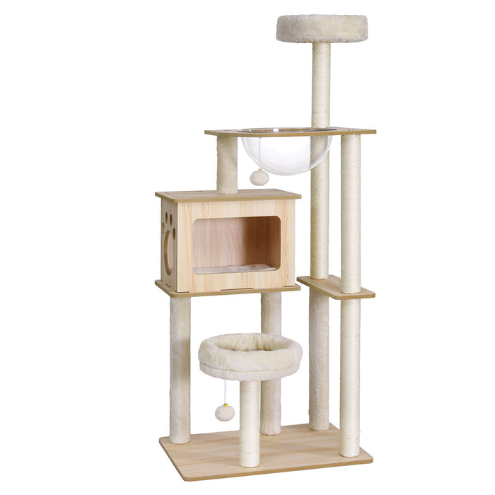 142Cm Wooden Scratching Cat Tree Tower