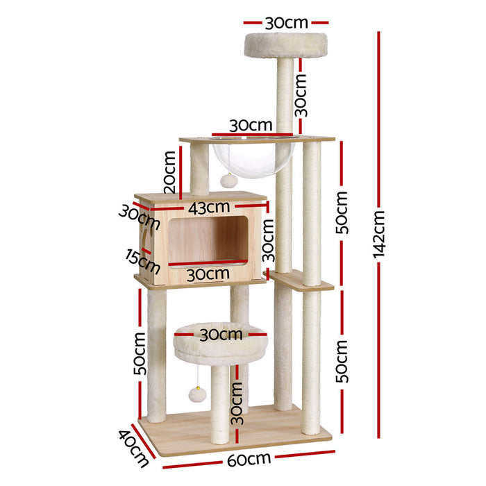 142Cm Wooden Scratching Cat Tree Tower