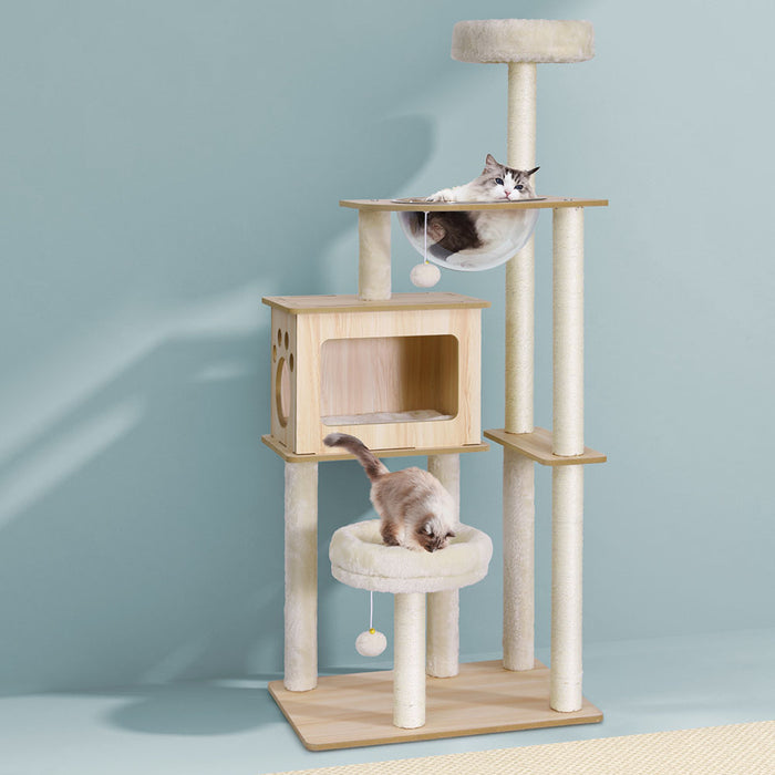 142Cm Wooden Scratching Cat Tree Tower