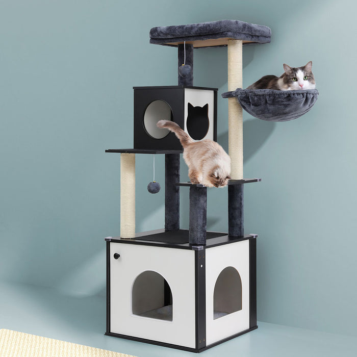 144Cm Wooden Spacious Scratcher Tree Tower