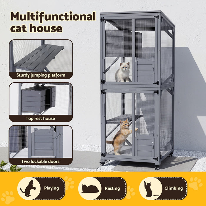 Cat House Wooden 180Cm Rabbit Hutch Pet Condo Small Dog Enclosure Cage