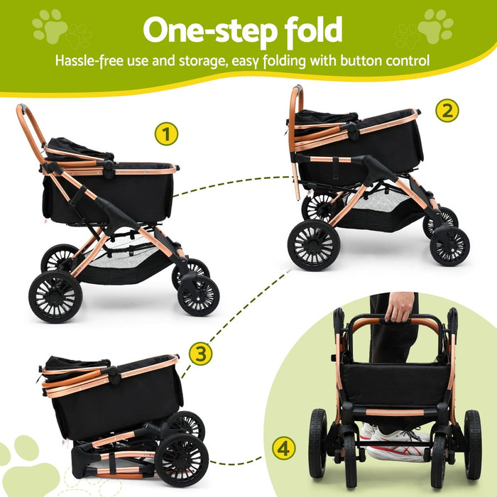 Pet Dog Stroller Pram Large Cat Carrier Travel Pushchair Foldable 4 Wheels