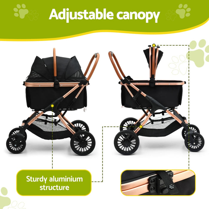 Pet Dog Stroller Pram Large Cat Carrier Travel Pushchair Foldable 4 Wheels