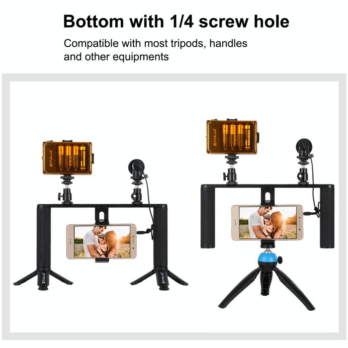 4 In 1 Vlogging Live Broadcast Led Selfie Light Smartphone Video Rig Handle Stabilizer Aluminum Bracket Kits With Microphone & Tripod Mount & Cold Shoe Tripod Head