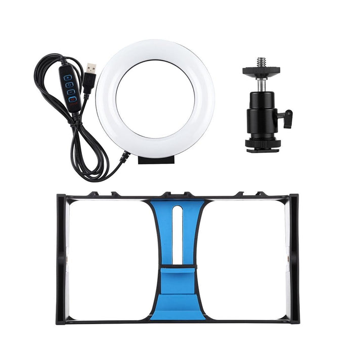 2 In 1 Vlogging Live Broadcast Smartphone Video Rig & 4.7 Inch 12Cm Ring Led Selfie Light Kits With Cold Shoe Tripod Head