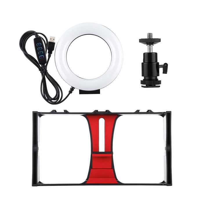 2 In 1 Vlogging Live Broadcast Smartphone Video Rig & 4.7 Inch 12Cm Ring Led Selfie Light Kits With Cold Shoe Tripod Head