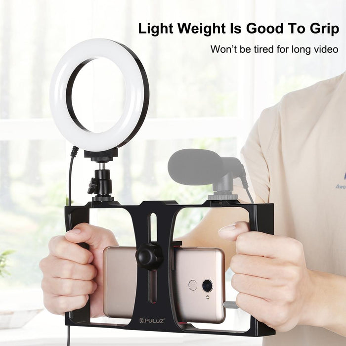 2 In 1 Vlogging Live Broadcast Smartphone Video Rig & 4.7 Inch 12Cm Ring Led Selfie Light Kits With Cold Shoe Tripod Head