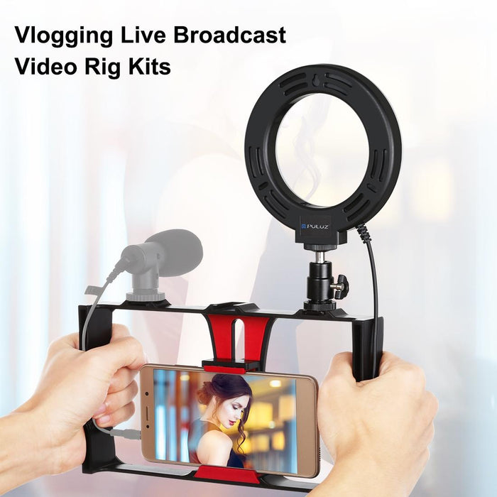 2 In 1 Vlogging Live Broadcast Smartphone Video Rig & 4.7 Inch 12Cm Ring Led Selfie Light Kits With Cold Shoe Tripod Head
