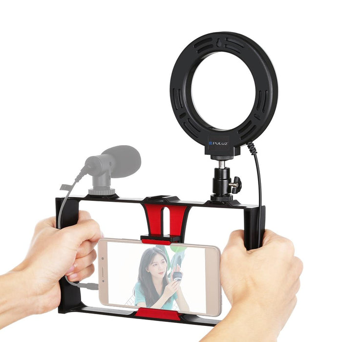 2 In 1 Vlogging Live Broadcast Smartphone Video Rig & 4.7 Inch 12Cm Ring Led Selfie Light Kits With Cold Shoe Tripod Head