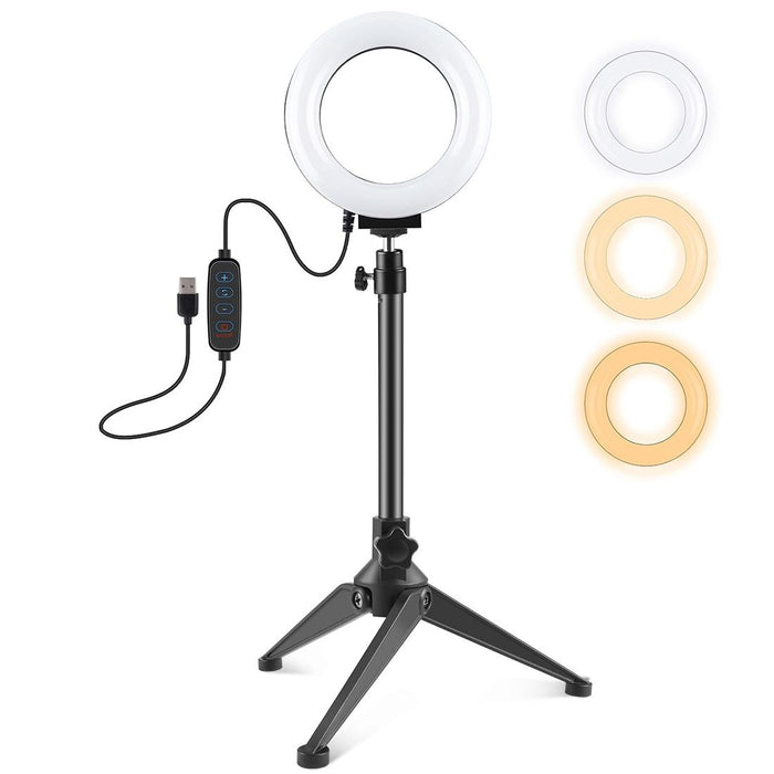 4.7 Inch 12Cm Usb 3 Modes Dimmable Led Ring Vlogging Photography Video Lights & Desktop Tripod Holder With Cold Shoe Tripod Ball Head
