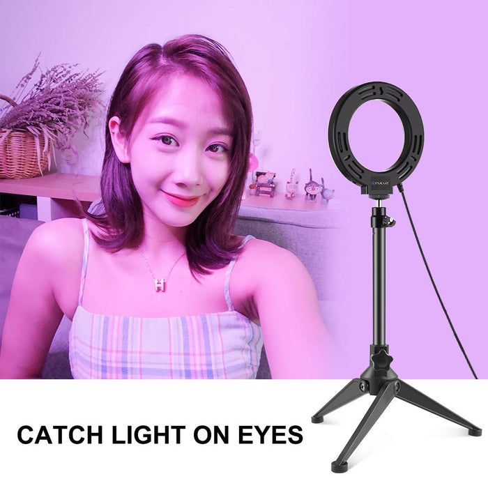 4.7 Inch 12Cm Usb 10 Modes 8 Colour Rgbw Dimmable Led Ring Vlogging Photography Video Lights & Desktop Tripod Mount With Cold Shoe Tripod Ball Head Black