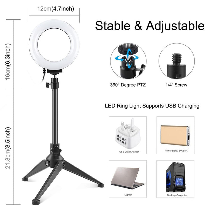 4.7 Inch 12Cm Usb 10 Modes 8 Colour Rgbw Dimmable Led Ring Vlogging Photography Video Lights & Desktop Tripod Mount With Cold Shoe Tripod Ball Head Black