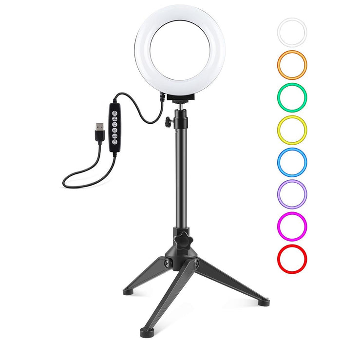4.7 Inch 12Cm Usb 10 Modes 8 Colour Rgbw Dimmable Led Ring Vlogging Photography Video Lights & Desktop Tripod Mount With Cold Shoe Tripod Ball Head Black