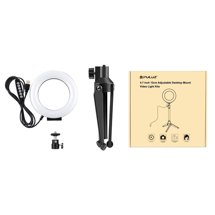 4.7 Inch 12Cm Usb 10 Modes 8 Colour Rgbw Dimmable Led Ring Vlogging Photography Video Lights & Desktop Tripod Mount With Cold Shoe Tripod Ball Head Black