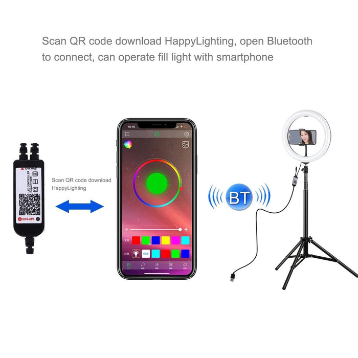 10.2 Inch 26Cm Rgbw Light & 1.65M Tripod Mount Curved Surface Usb Rgbw Dimmable Led Ring Vlogging Video Light Live Broadcast Kits Black