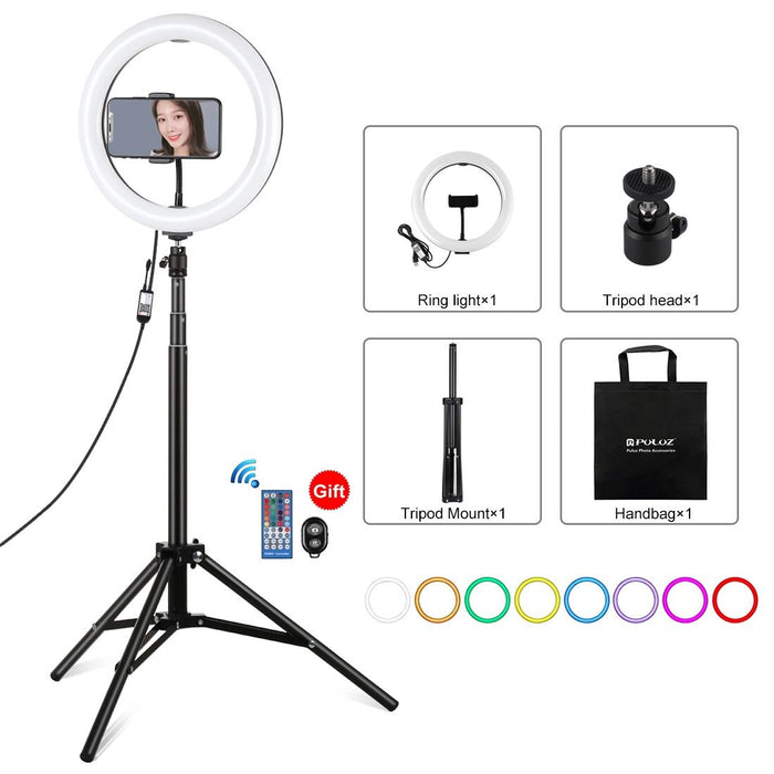 10.2 Inch 26Cm Rgbw Light & 1.65M Tripod Mount Curved Surface Usb Rgbw Dimmable Led Ring Vlogging Video Light Live Broadcast Kits Black