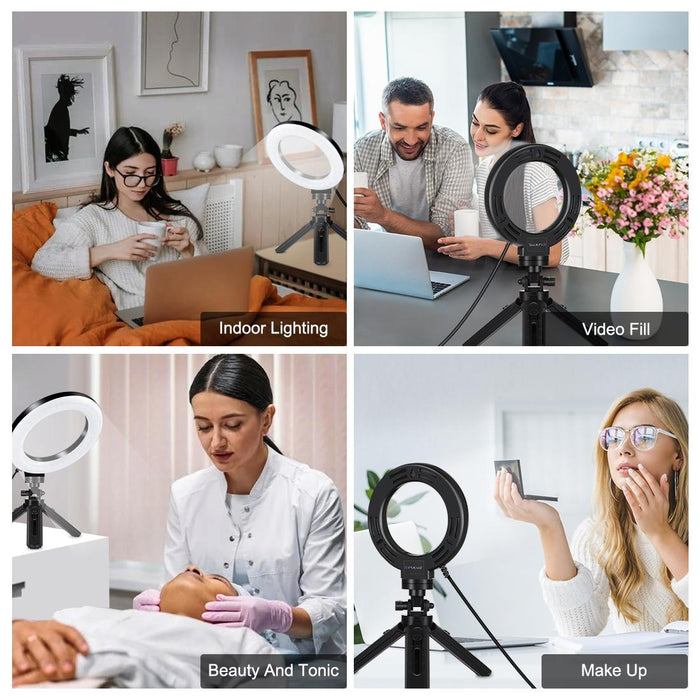 4.7 Inch 12Cm Usb 3 Modes Dimmable Led Ring Vlogging Photography Video Lights & Pocket Tripod Mount Kit With Cold Shoe Tripod Ball Head Black