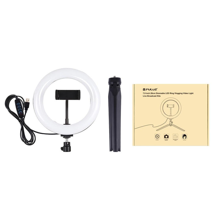 7.9 Inch 20Cm Light & Desktop Tripod Mount Usb 3 Modes Dimmable Dual Colour Temperature Led Curved Light Ring Vlogging Selfie Beauty Photography Video Lights With Phone Clamp