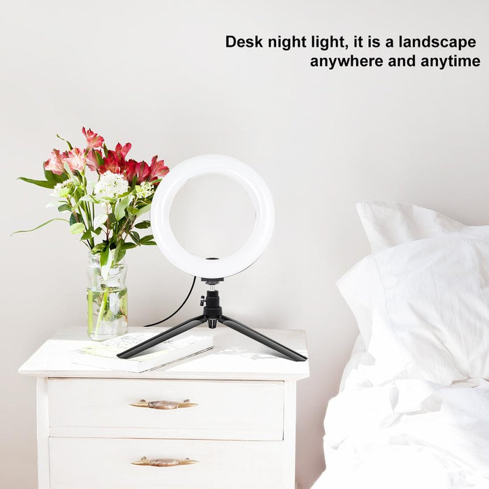 7.9 Inch 20Cm Light & Desktop Tripod Mount Usb 3 Modes Dimmable Dual Colour Temperature Led Curved Light Ring Vlogging Selfie Beauty Photography Video Lights With Phone Clamp