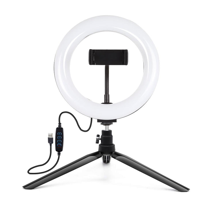 7.9 Inch 20Cm Light & Desktop Tripod Mount Usb 3 Modes Dimmable Dual Colour Temperature Led Curved Light Ring Vlogging Selfie Beauty Photography Video Lights With Phone Clamp
