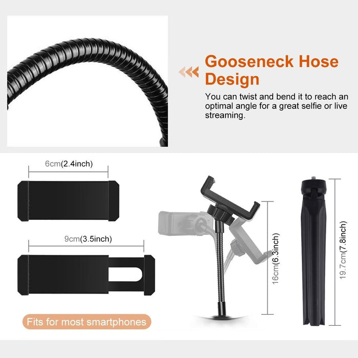 7.9 Inch 20Cm Light & Desktop Tripod Mount Usb 3 Modes Dimmable Dual Colour Temperature Led Curved Light Ring Vlogging Selfie Beauty Photography Video Lights With Phone Clamp