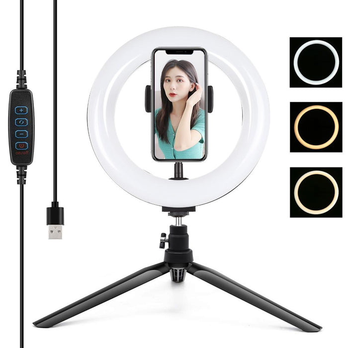 7.9 Inch 20Cm Light & Desktop Tripod Mount Usb 3 Modes Dimmable Dual Colour Temperature Led Curved Light Ring Vlogging Selfie Beauty Photography Video Lights With Phone Clamp