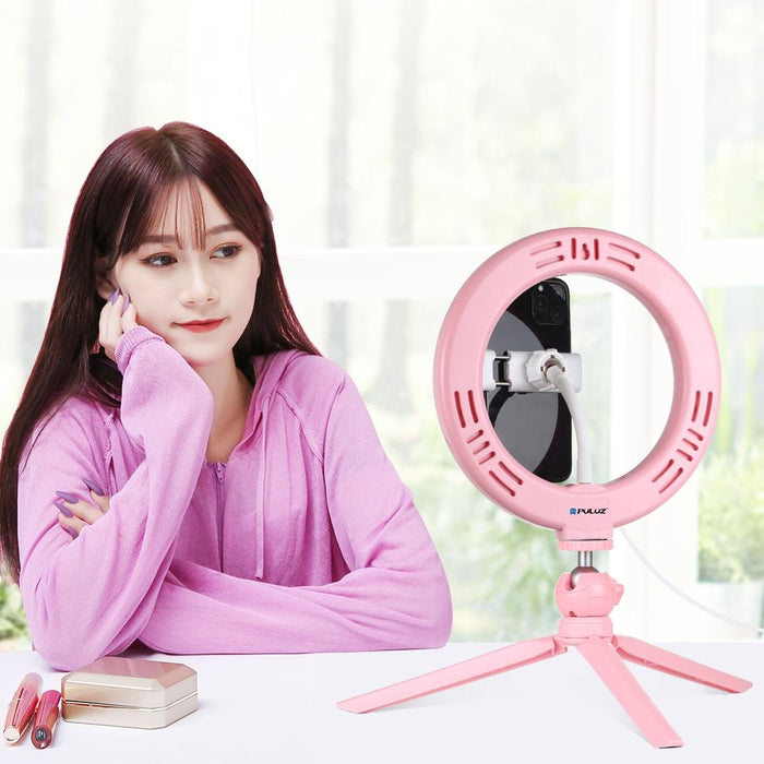 7.9 Inch 20Cm Light & Desktop Tripod Mount Usb 3 Modes Dimmable Dual Colour Temperature Led Curved Light Ring Vlogging Selfie Beauty Photography Video Lights With Phone Clamp